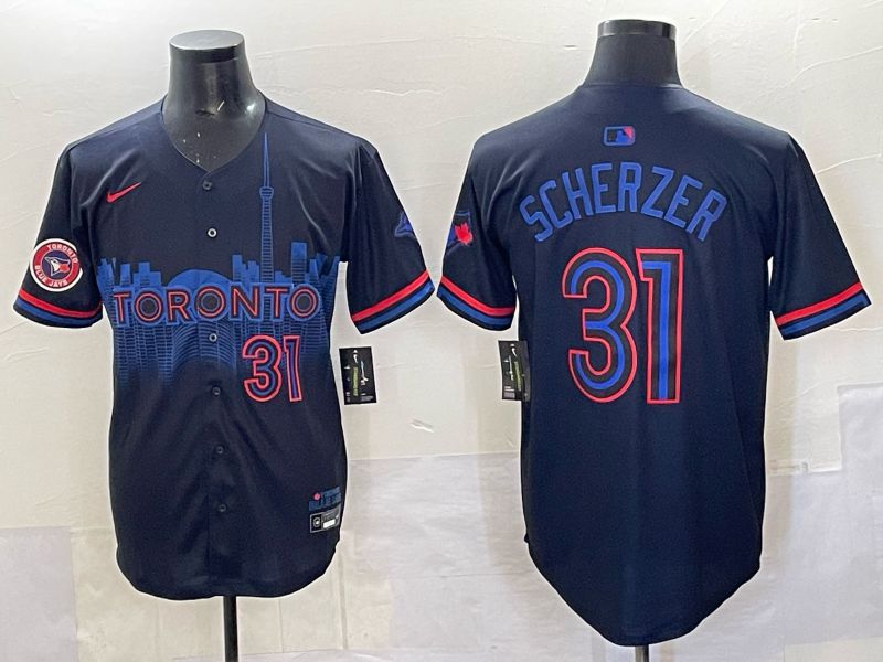 Men 2025 Toronto Blue Jays 31 Scherzer Black Joint Name Nike MLB Jersey 04